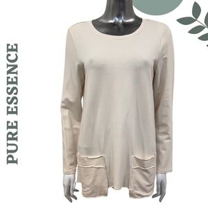 Pure Essence Bamboo Top Ivory Long Sleeve Front Pockets Size Medium NWT